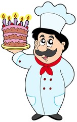 Poster - Cartoon chef with cake