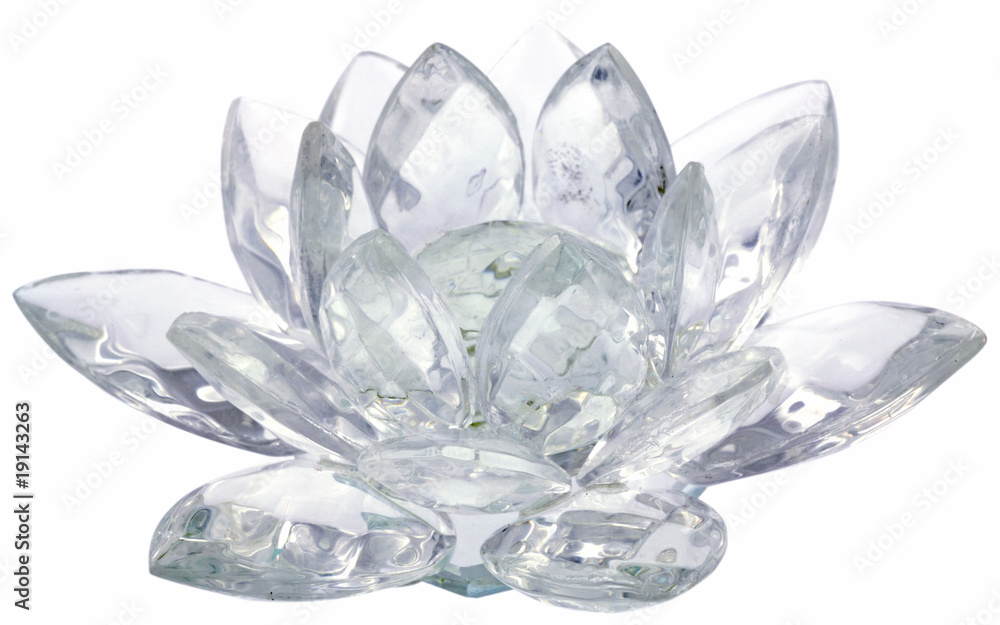 fleur lotus cristal roche verre fond blanc - obrazy, fototapety, plakaty 