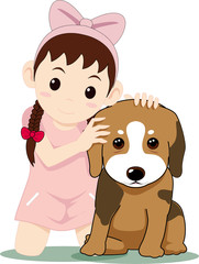 Wall Mural - little girl with dog