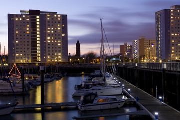 Pier and harbour night cityscape