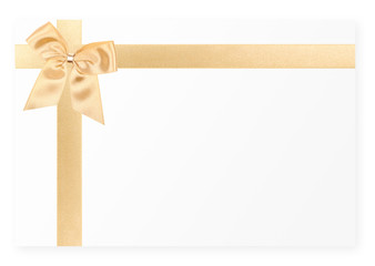 Wall Mural - Gold gift bow on white card