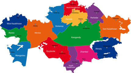 Wall Mural - Map of administrative divisions of Republic of Kazakhstan