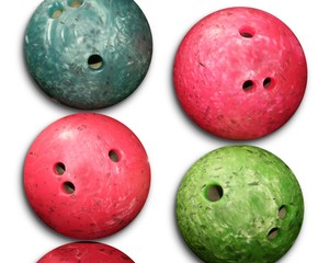 Bowling balls red an green isolated on white