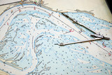 Fototapeta Mapy - Navigation (Pilotage) map and compass measurement