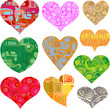 Valentine hearts in retro patterns vector