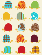 Retro Seamless Pattern With Turtles Vector Illustration