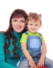 mother with girl isolated on white background