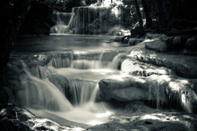 Multiple Waterfall Scene In Black And White