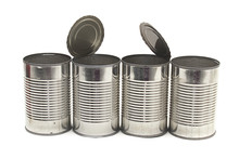 Row Of Empty Metal Food Cans For Recycling