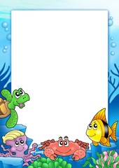 Sticker - Frame with various sea animals