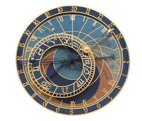 Old astronomical clock isolated on white