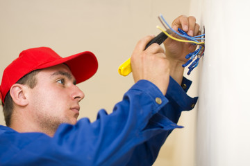 Handyman working in a new house