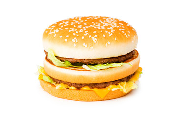 Double cheeseburger isolated on the white