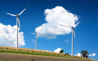 Wind turbines on blue sky