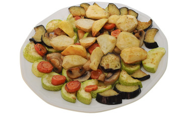 baked vegetables on plate isolated