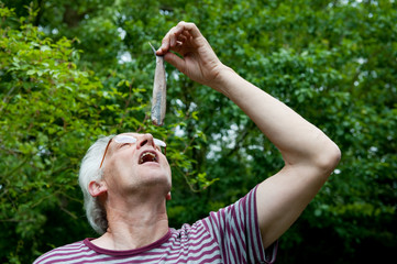 Dutch man is eating herring