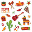 Mexican vector clipart stickers sombrero pinata cactus fiesta chili isolated on white