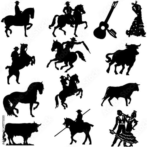 Nowoczesny obraz na płótnie Set silhouette spanish flamenco vector illustration bull