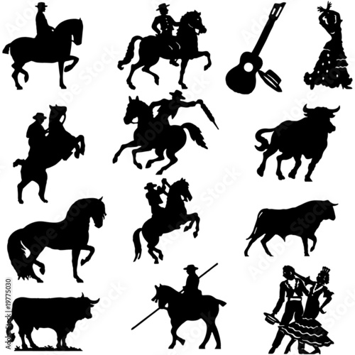 Naklejka na drzwi Set silhouette spanish flamenco vector illustration bull