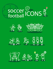 soccer, football icons set, green background sport symbol, carto