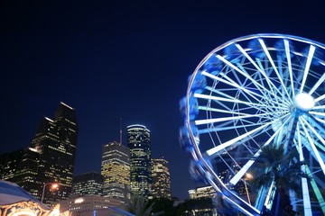 Fototapete - Ferris wheel at the fair night lights in Houston