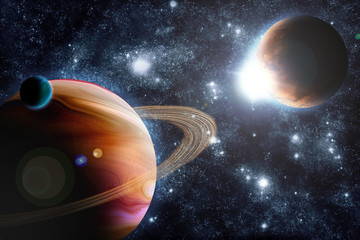 Wall Mural - abstract planet with sun flare in deep space - star nebula again