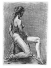 Charcoal Drawing Of Seated Nude Female