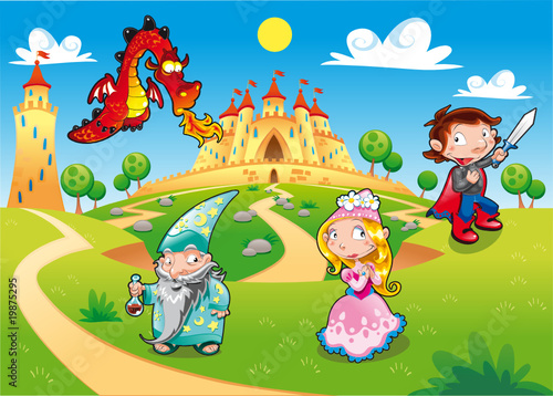 Naklejka na meble Funny cartoon illustration with background.