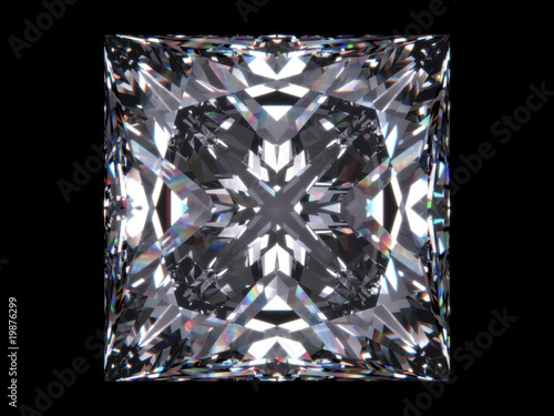 Obraz na płótnie canvas Diamentowe cięcie księżniczki (seria diamentów, biżuteria 3d na białym tle)