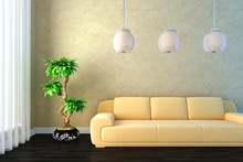 3d Room Render With A Plant And A Sofa
