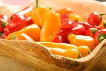 Mixed Peppers In Wood Bowl