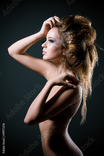 Naklejka ścienna Fashion photo of beautiful nude woman with long hair