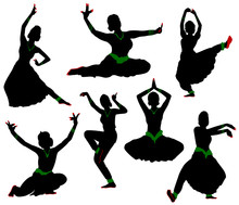 Silhouettes Of Dancers. Traditional Indian Dance.
