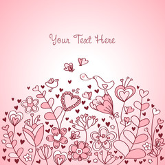 Wall Mural - Heart Floral Background Red and Pink