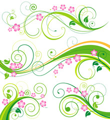 Poster - Set of spring floral ornament drawing.