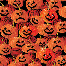 Vector. Seamless Evil Pumpkins Background