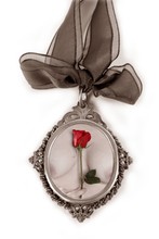 Cameo Silver Locket With Valentines Red Rose