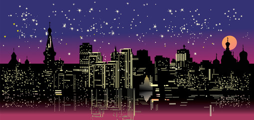 Poster - night city under star sky