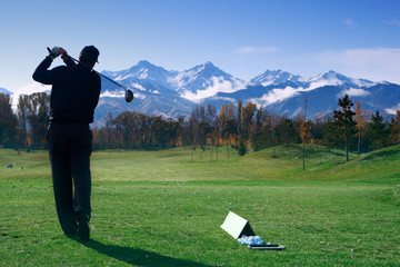 Golfer over great nature