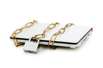 concept of computer security with laptop and chain