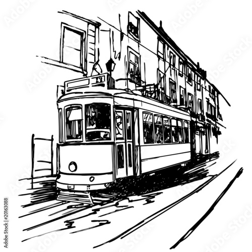 Naklejka dekoracyjna Vector illustration of a typical tramway in Lisbon - Portugal