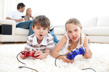 Wall Mural - Lively children playing video games