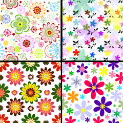 Wall Mural - Set seamless floral vivid patterns