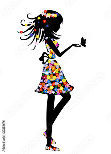 Naklejka dekoracyjna Sylwetka rysunkowej kolorowej dziewczynki