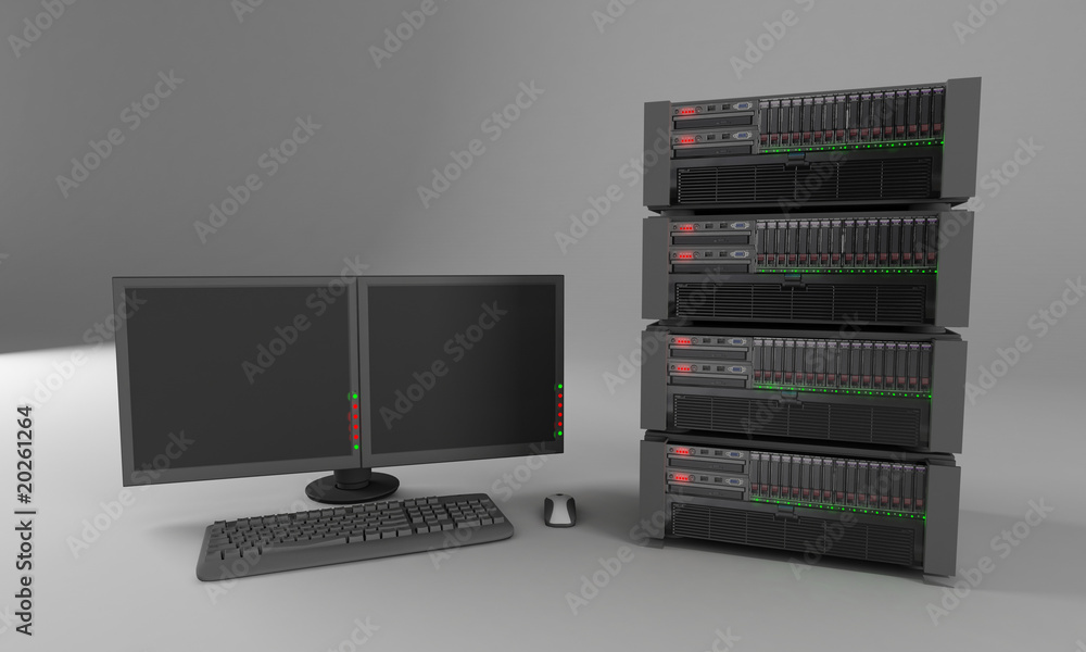 Server con 2 monitor Stock Illustration | Adobe Stock