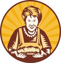 Grandma Baker Showing Off Loaf Of Bread