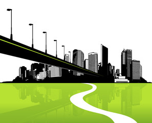 Wall Mural - city with green reflection.