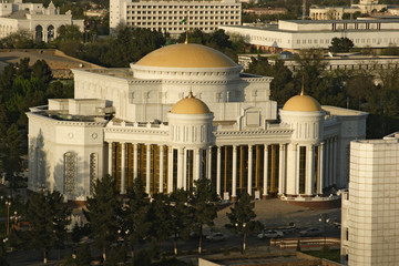 Cityscape with modern white palace. Ashkhabad. Turkmenistan.