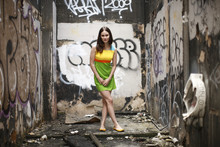 Young Fashionable Woman In Abandoned Building