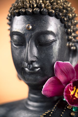 Fototapete - Bouddha et fleur d'orchidée